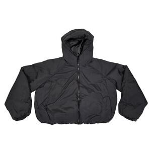 Old Navy Cropped Jacket Womens Large Black Hooded Puffer Water Resistant Winter